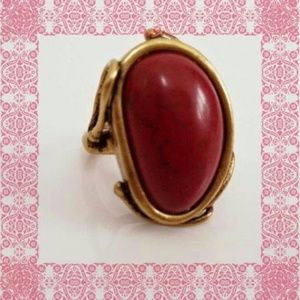 LUCKY BRAND" SEMI PRECIOUS RED CALCITE RING-NEW